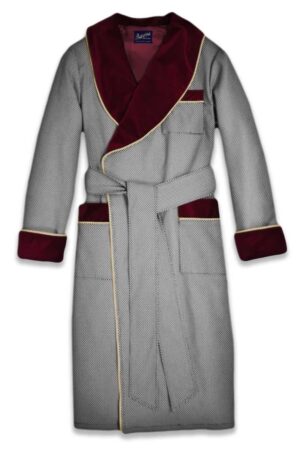 burgundy1 black and white jacquard medallion velvet robe, Dressing Gowns and Pajamas by Baturina Homewear