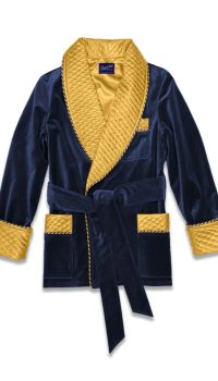 navy gold 3 velvet smoking jacket silk, Dressing Gowns and Pajamas by Baturina Homewear