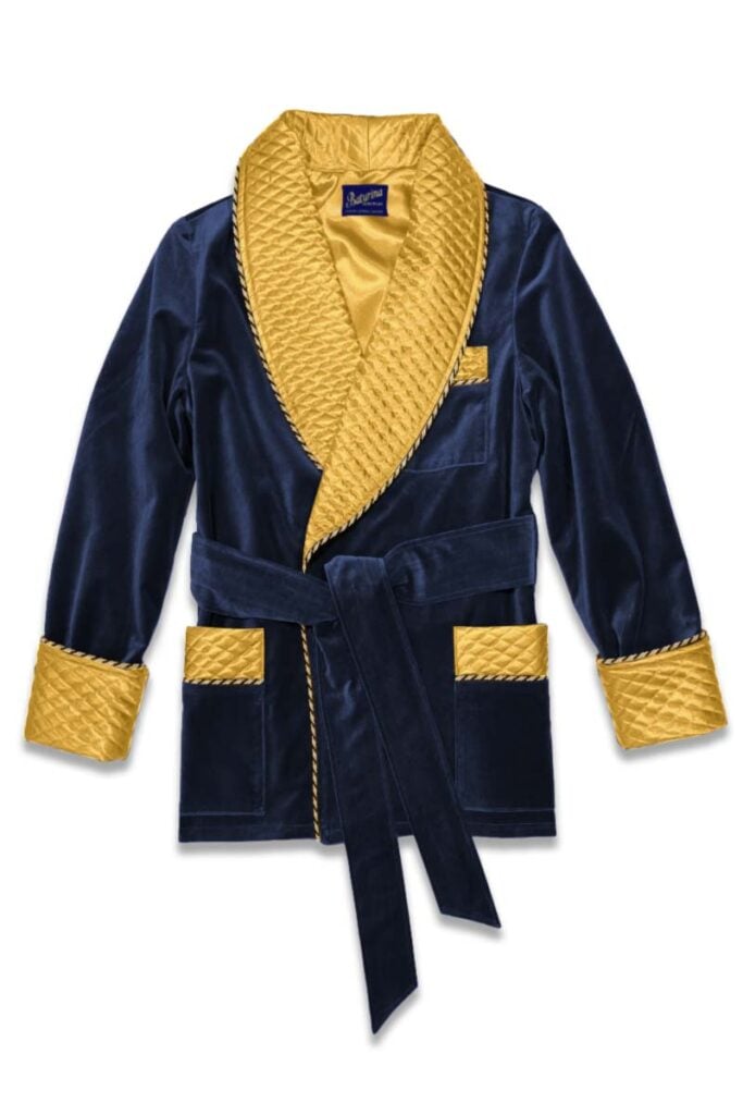 navy gold 3 velvet smoking jacket silk, Dressing Gowns and Pajamas by Baturina Homewear