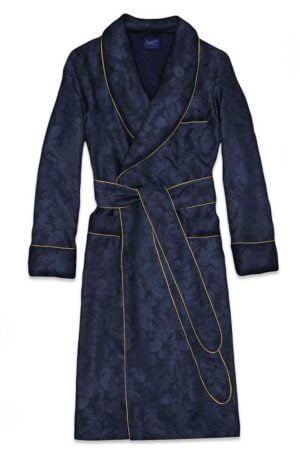 navy terry 1 paisley silk cotton lined robe, Dressing Gowns and Pajamas by Baturina Homewear