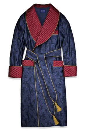 brg navy terry cloth paisley luxury bathrobe quilted, Dressing Gowns and Pajamas by Baturina Homewear