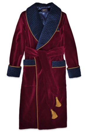 navy burgundy smoking quilted velvet robe men, Dressing Gowns and Pajamas by Baturina Homewear