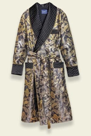 1gold paisley dressing gown black robe, Dressing Gowns and Pajamas by Baturina Homewear