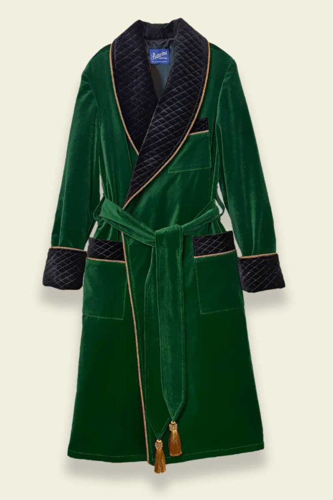 Women's Dressing Gown Forest Green Black Cotton Velvet - Image 1