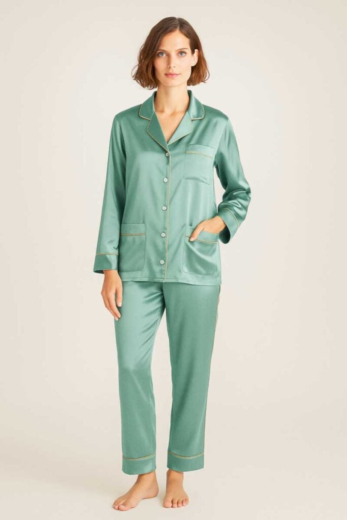 pajamas set green floral robe model, Dressing Gowns and Pajamas by Baturina Homewear