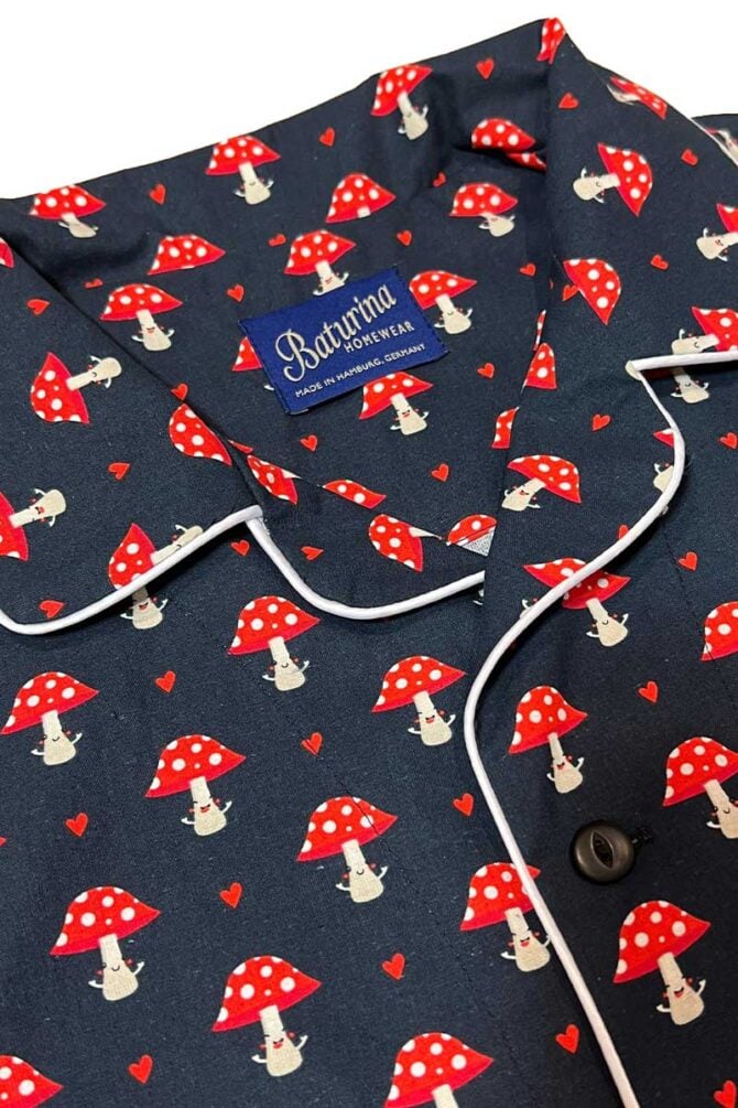 Men's Pajamas Set Mushroom Print Cotton Red Navy - Image 6