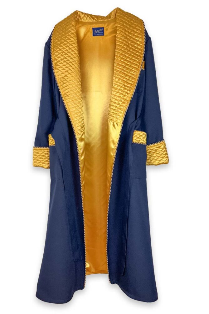 Men's Dressing Gown Navy Gold Quilted - Image 2