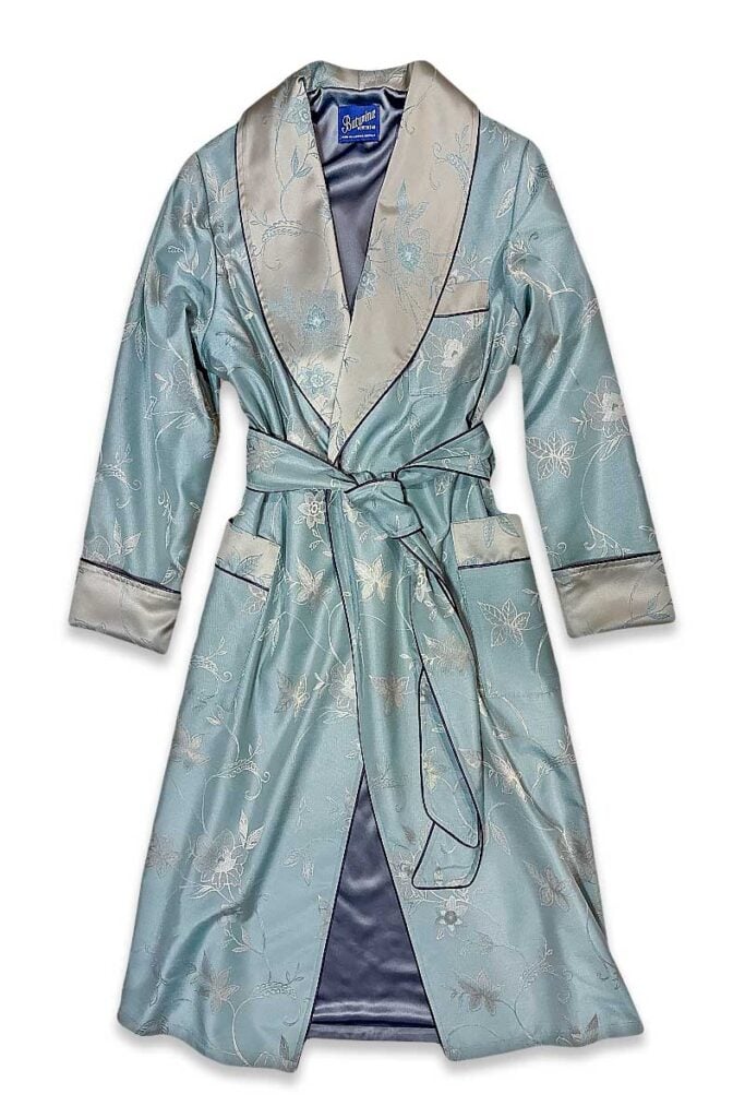 1pastel blue light gold floral dressing gown, Dressing Gowns and Pajamas by Baturina Homewear