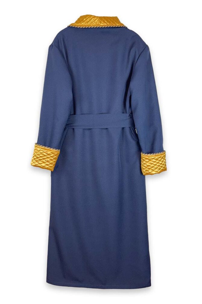 Men's Dressing Gown Navy Gold Quilted - Image 4
