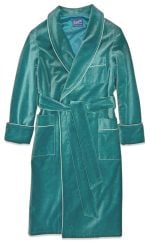History and style of the smoking jacket 01 1sea green velvet robe, Dressing Gowns and Pajamas by Baturina Homewear