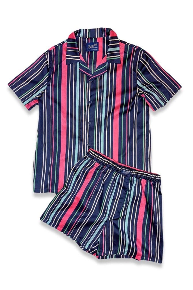 Men's Pajamas Set Striped Cotton Navy Pink - Image 1