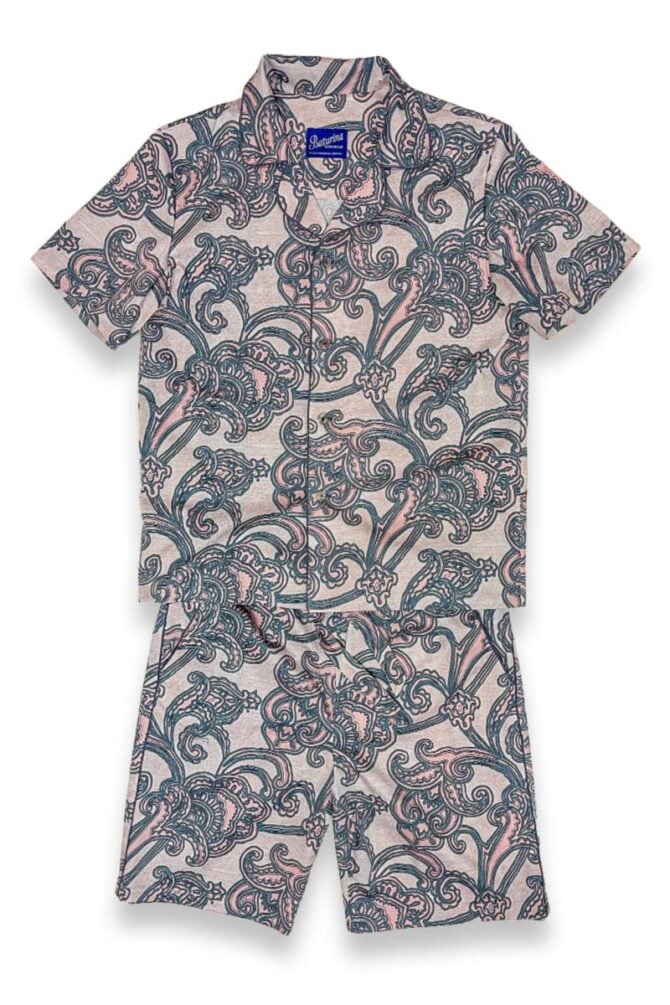 Herren Schlafanzug Set Pink Teal Paisley Baumwolle – Bild 1