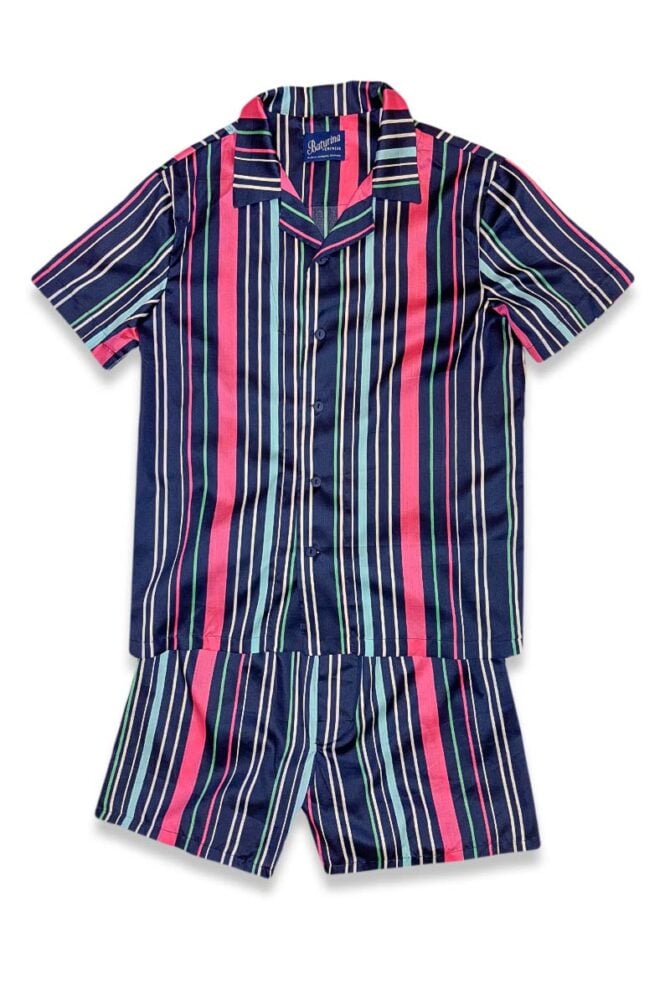 Men's Pajamas Set Striped Cotton Navy Pink - Image 3