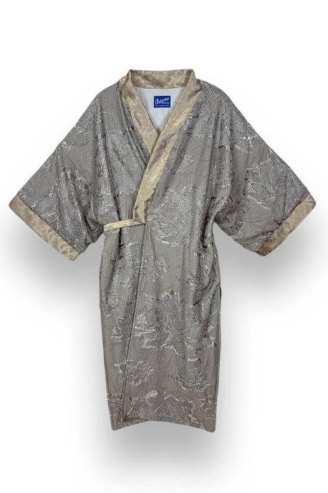 Damen Kimono Morgenmantel Baumwolle Silber mit Gold Details – Bild 1