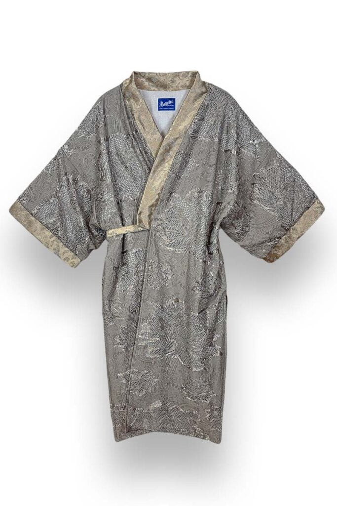 1kimono gold gray cotton, Dressing Gowns and Pajamas by Baturina Homewear