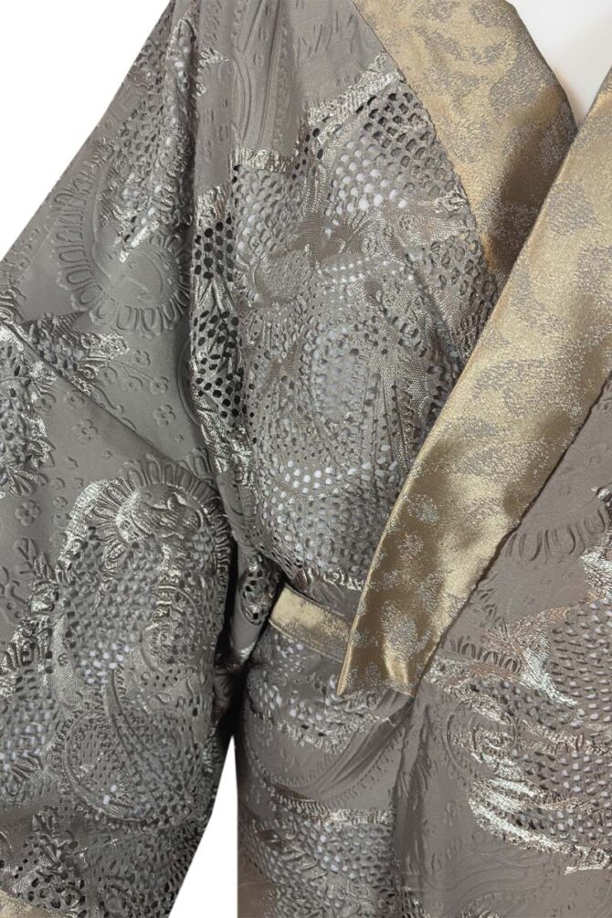 Damen Kimono Morgenmantel Baumwolle Silber mit Gold Details – Bild 9