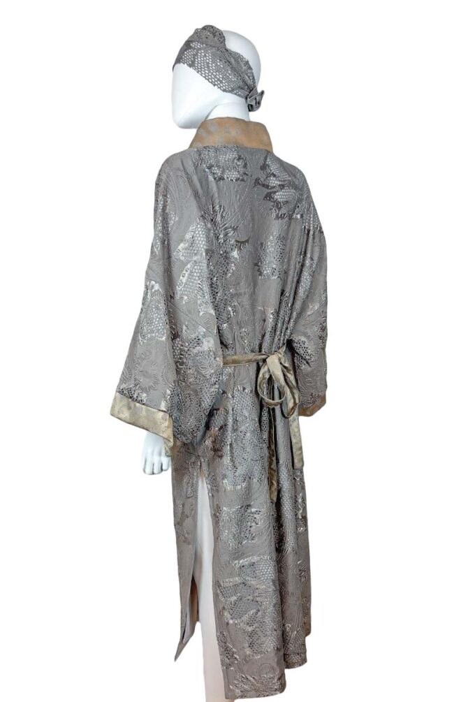 Damen Kimono Morgenmantel Baumwolle Silber mit Gold Details – Bild 6