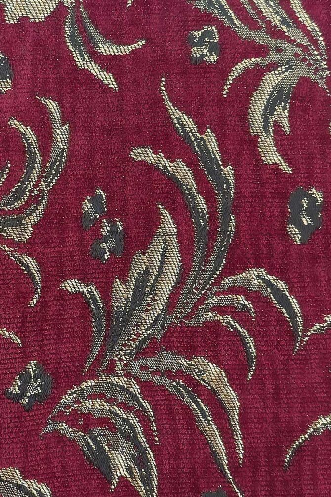 Men's Dressing Gown Royal Burgundy Gold Floral Jacquard - Image 6
