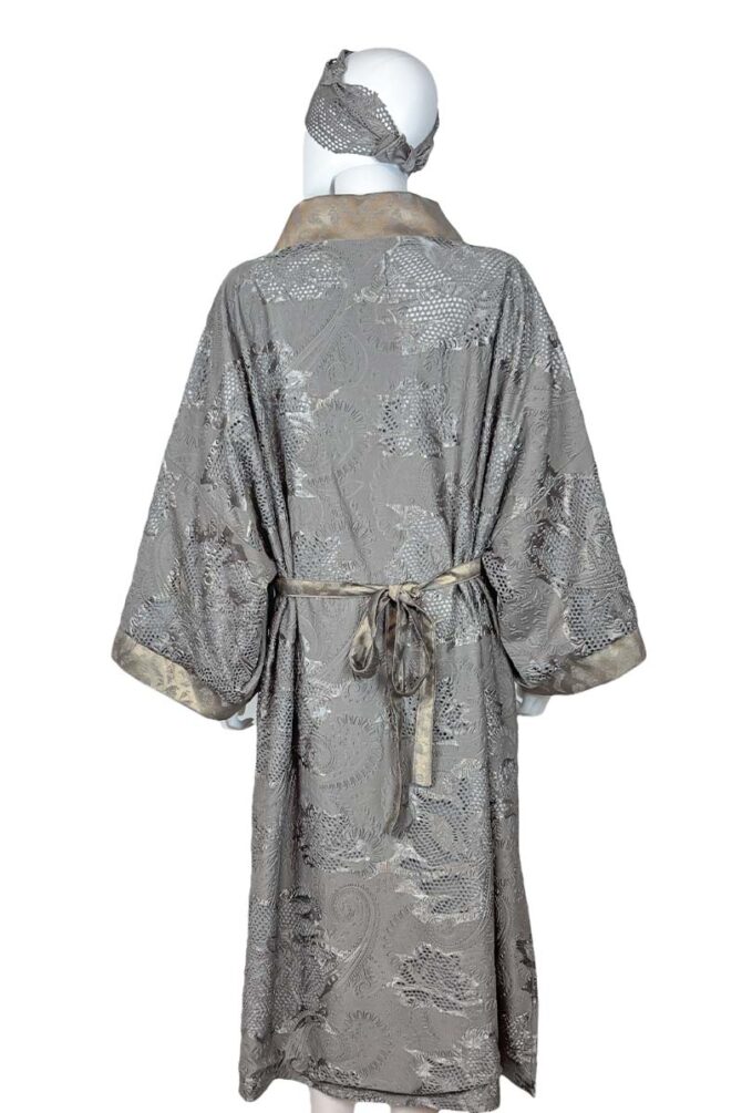 Damen Kimono Morgenmantel Baumwolle Silber mit Gold Details – Bild 5