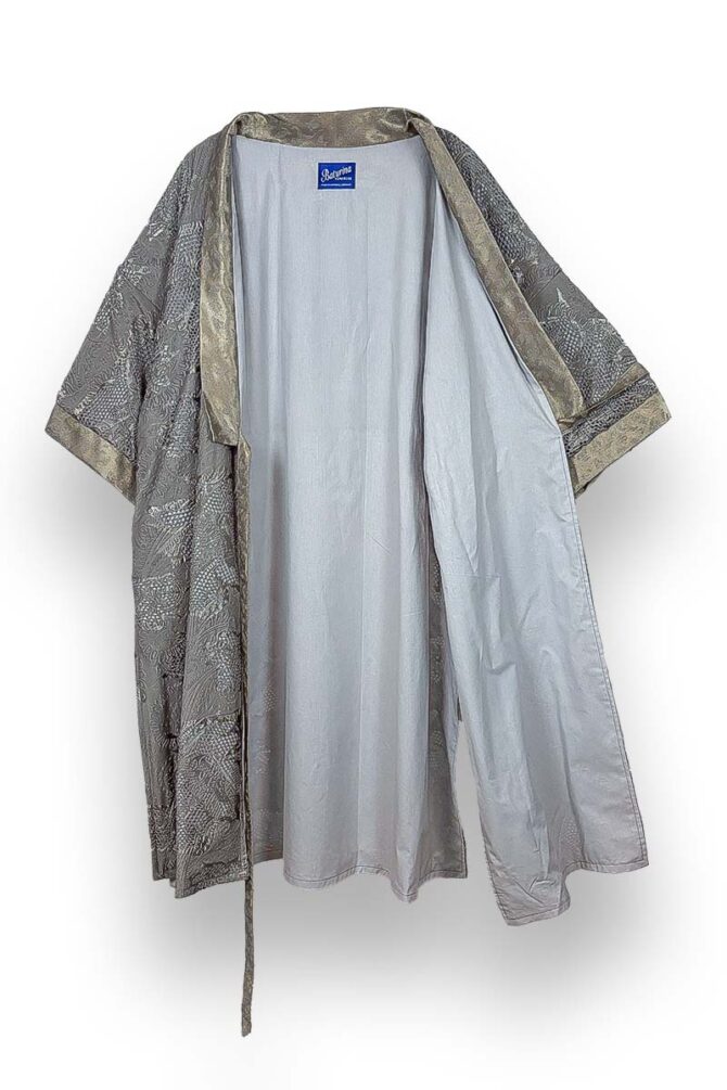 Damen Kimono Morgenmantel Baumwolle Silber mit Gold Details – Bild 3