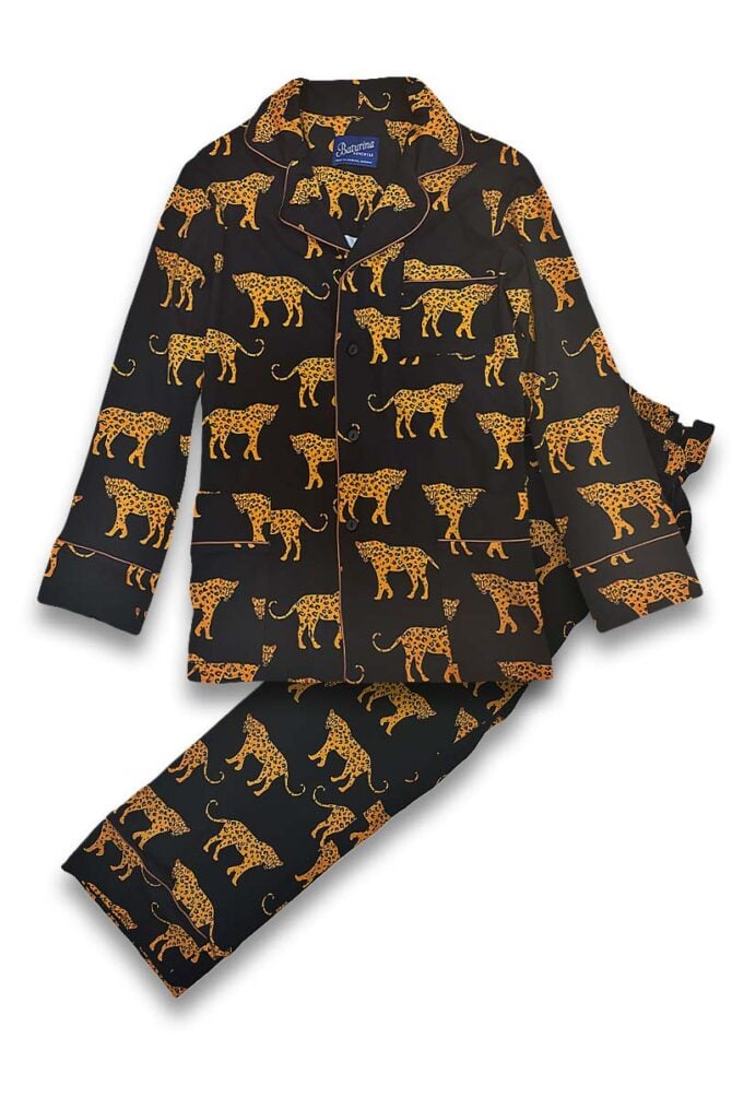 Women's Pajamas Set Cotton Jersey Golden Leopard - Warm and Soft - Image 1