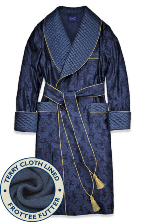 01 1 navy terry 1 paisley silk cotton lined robe, Dressing Gowns and Pajamas by Baturina Homewear