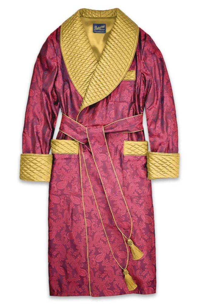 Herren Hausmantel Weinrot Paisley Gold gesteppt – Bild 1