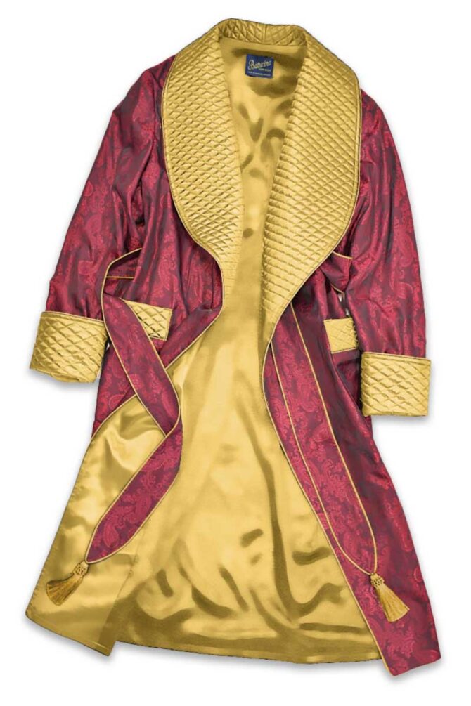 Herren Hausmantel Weinrot Paisley Gold gesteppt – Bild 4