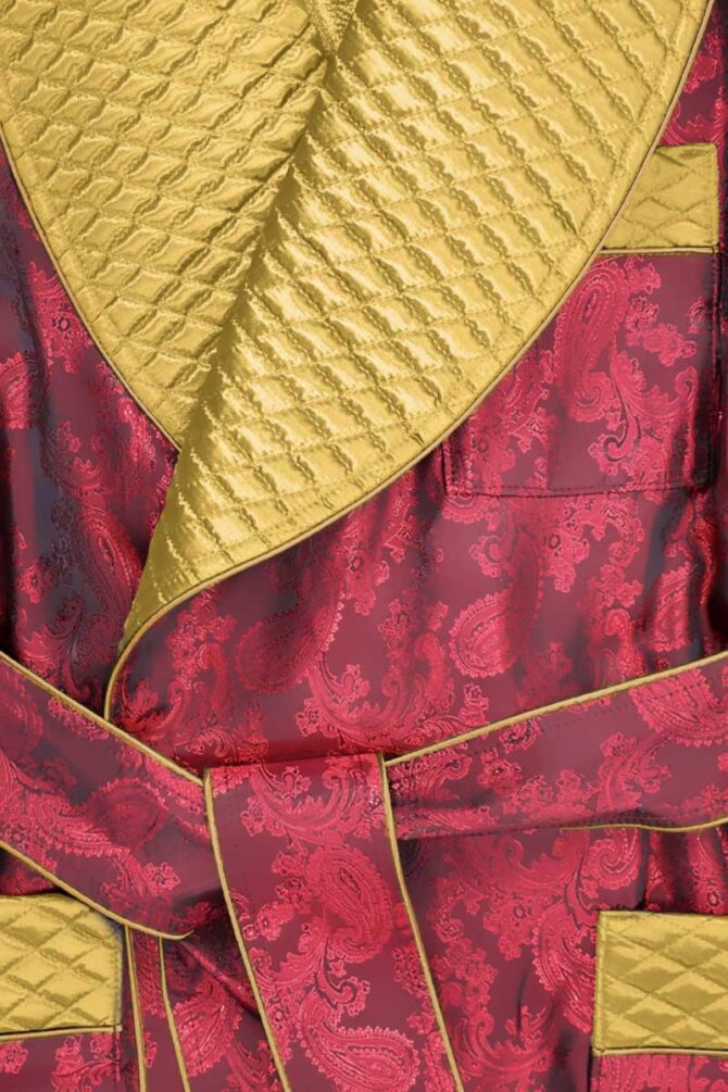 Herren Hausmantel Weinrot Paisley Gold gesteppt – Bild 2