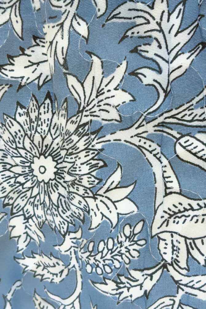 Women's Dressing Gown Blue Floral Quilted Pure Cotton - Image 6
