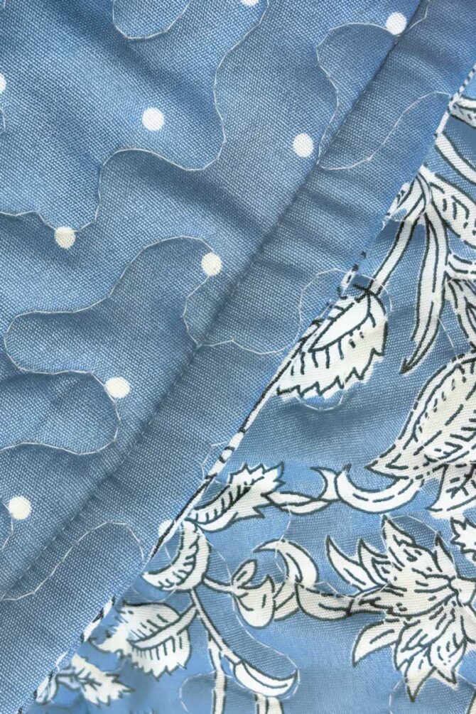 Women's Dressing Gown Blue Floral Quilted Pure Cotton - Image 7