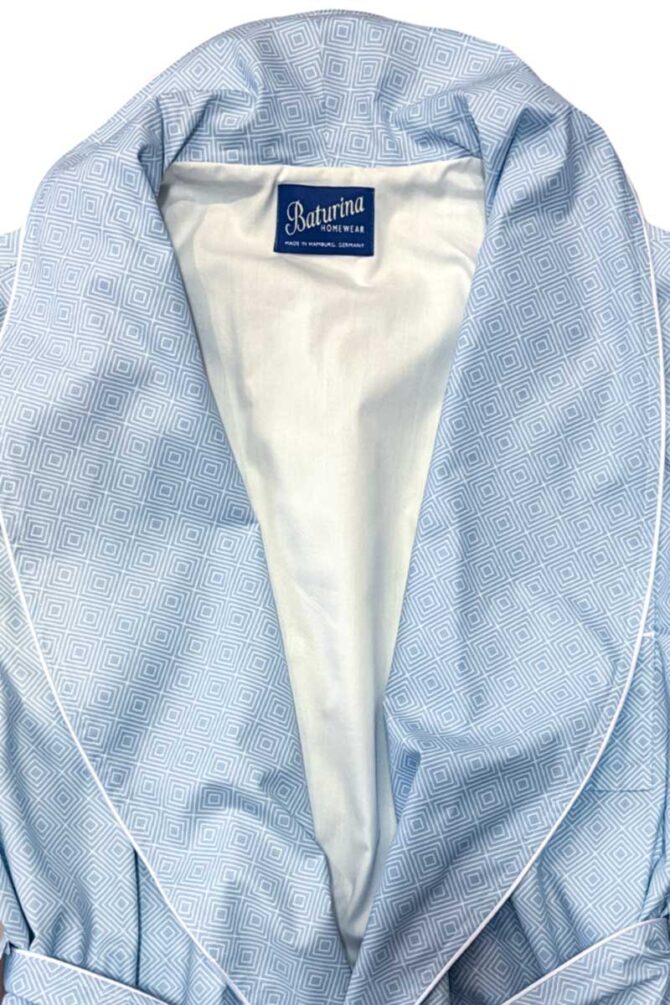 Herren Hausmantel Reine Baumwolle Blau Weiß – Bild 5
