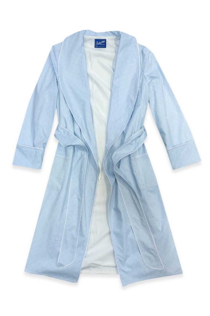 Herren Hausmantel Reine Baumwolle Blau Weiß – Bild 3