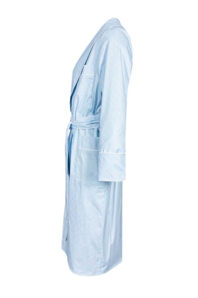 Herren Hausmantel Reine Baumwolle Blau Weiß – Bild 2