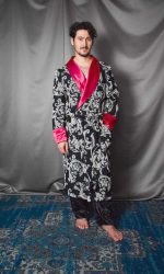 1 pink black and white banner photoshooting robe, Dressing Gowns and Pajamas by Baturina Homewear