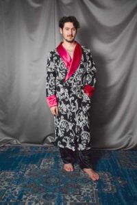 1 pink black and white banner photoshooting robe, Dressing Gowns and Pajamas by Baturina Homewear