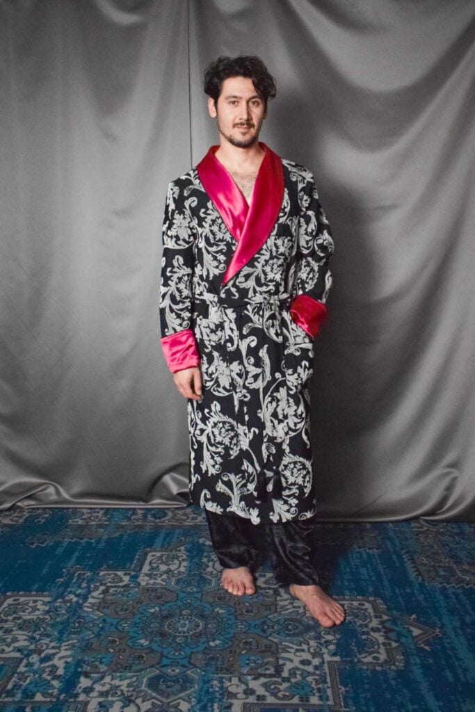 1 pink black and white banner photoshooting robe, Dressing Gowns and Pajamas by Baturina Homewear