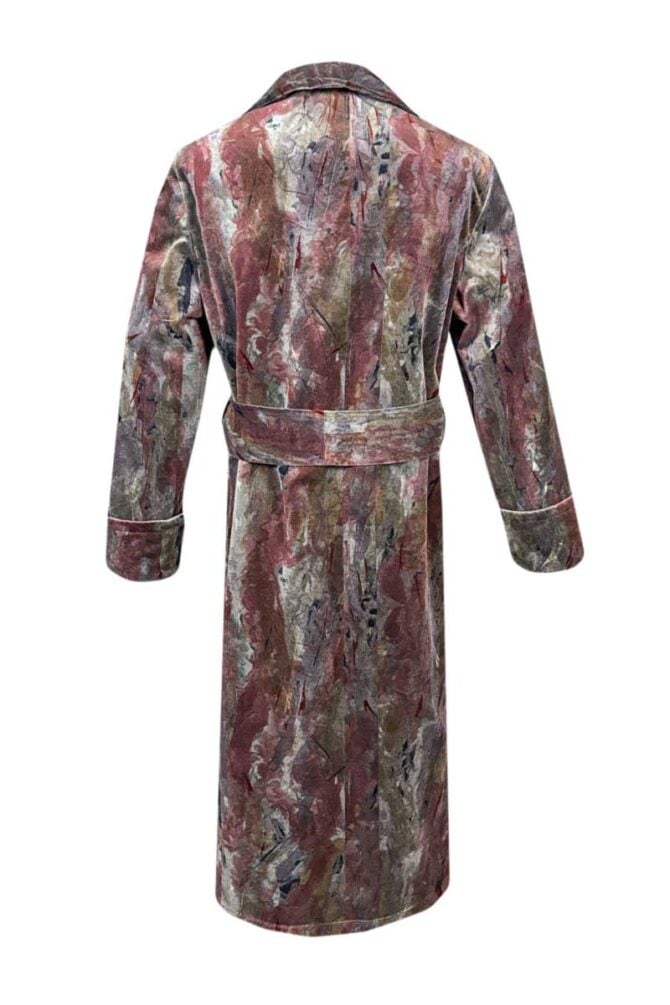 Men's Dressing Gown Maroon Velvet with Abstract Print inspired by Sherlock Holmes - Image 4