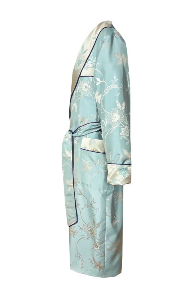 Herren Morgenmantel Floral Jacquard Pastellblau Hellgold – Bild 2