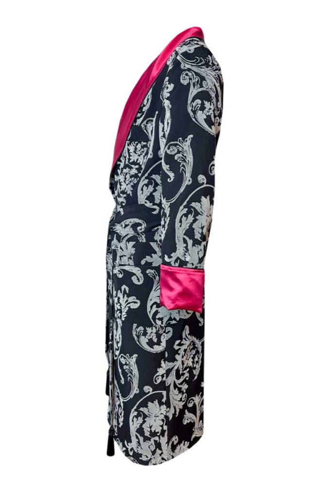 Herren Hausmantel Schwarz-Weiß-Barock Fuchsia Pink – Bild 5