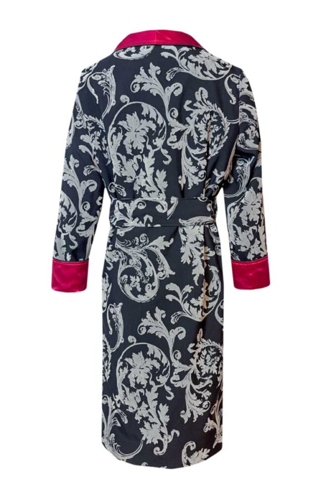 Herren Hausmantel Schwarz-Weiß-Barock Fuchsia Pink – Bild 6