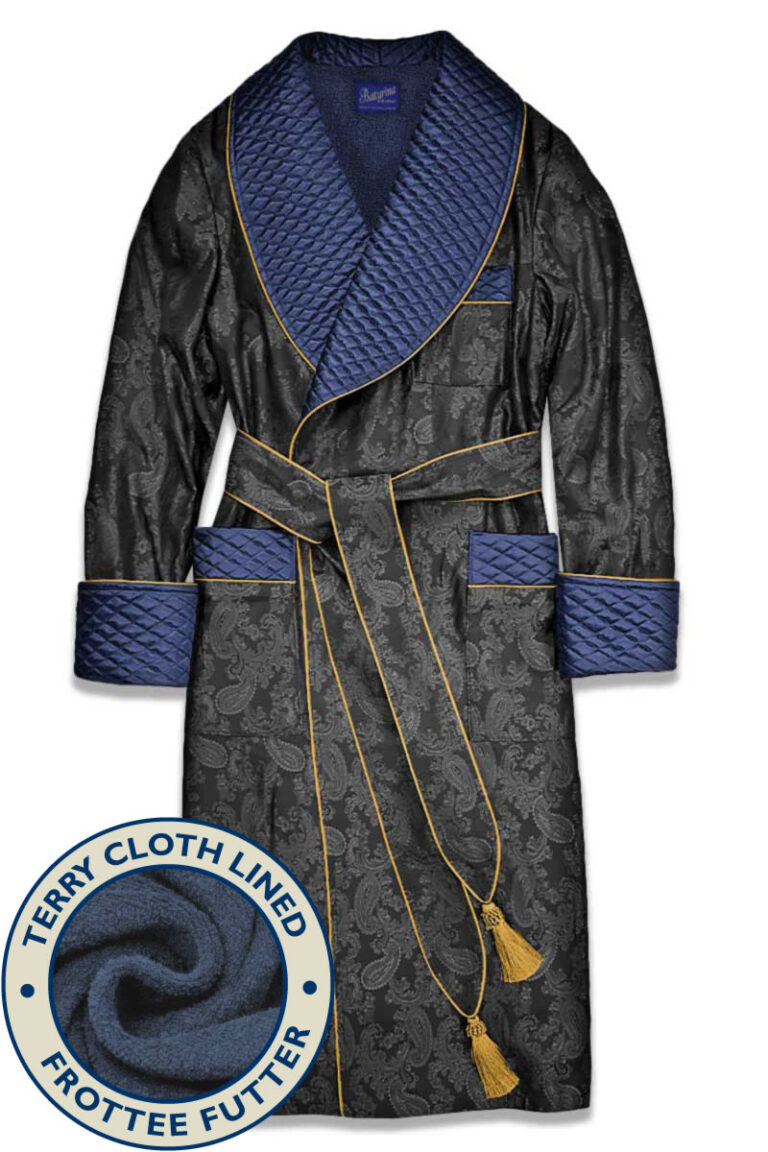 thumbnail image 2 of Regency New York Men's Long Heavyweight Satin Robe - Fully Lined Navy Blue 2 of 6