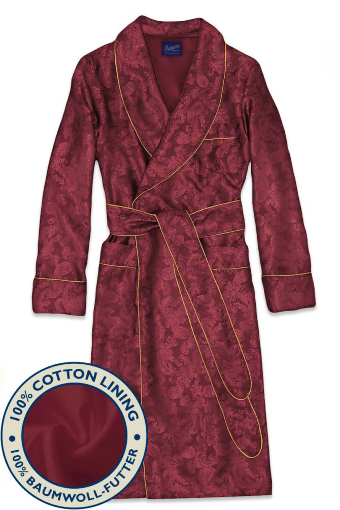 Herren Hausmantel Weinrot Paisley Baumwolle gefüttert – Bild 1