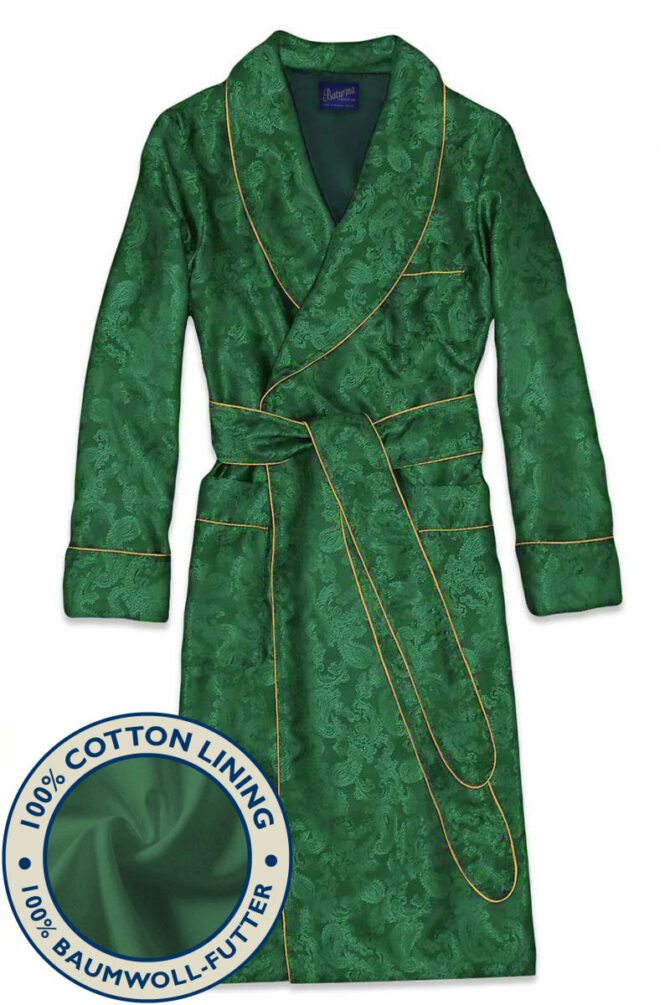 Men's Dressing Gown Green Paisley Cotton Lined - Image 1