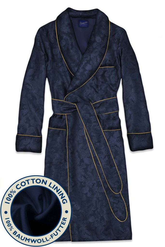 cotton navy1 paisley silk cotton lined robe, Dressing Gowns and Pajamas by Baturina Homewear