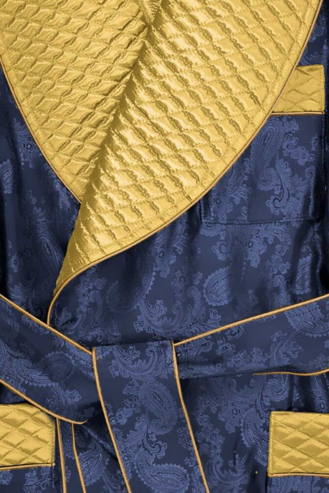 Men's Dressing Gown Navy Paisley Gold Quilted - Image 4