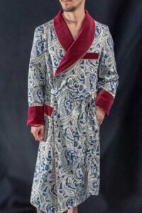 paisley cotton jacquard robe navy burgundy, Dressing Gowns and Pajamas by Baturina Homewear