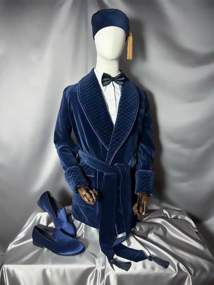smoking jacket navy editorial photoshooting1, Dressing Gowns and Pajamas by Baturina Homewear