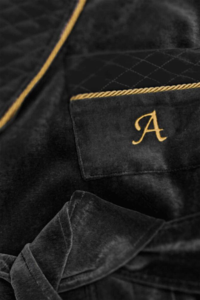 Men's Smoking Jacket Black Gold Velvet - Image 2