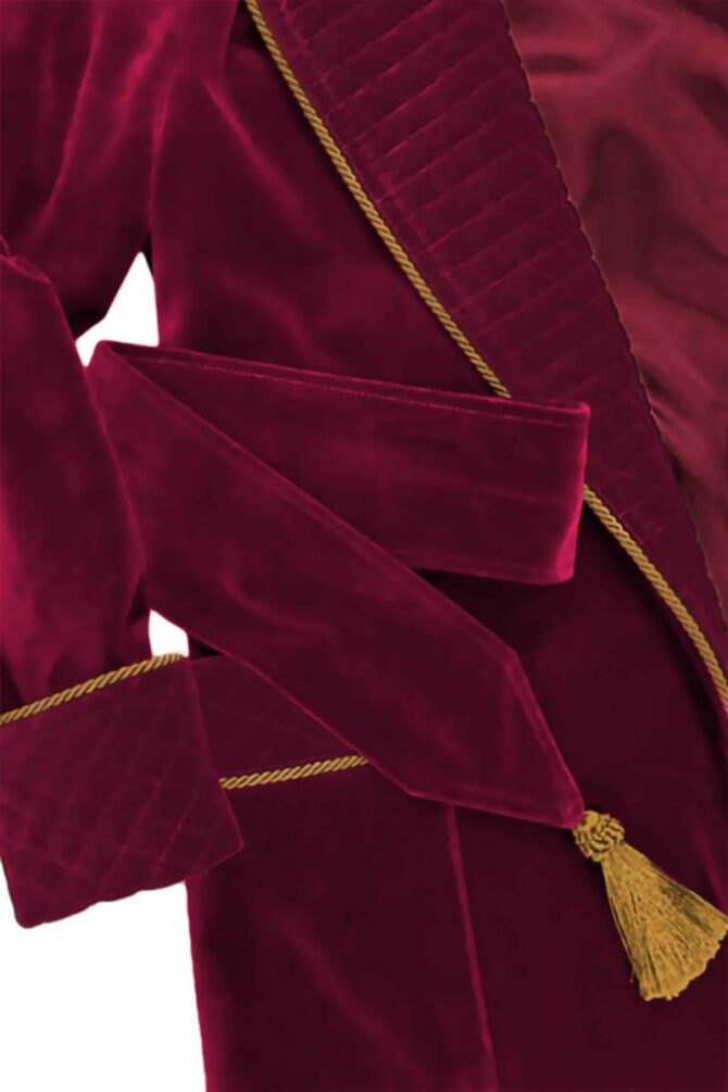 Herren Hausjacke Weinrot Gold Samt – Bild 6